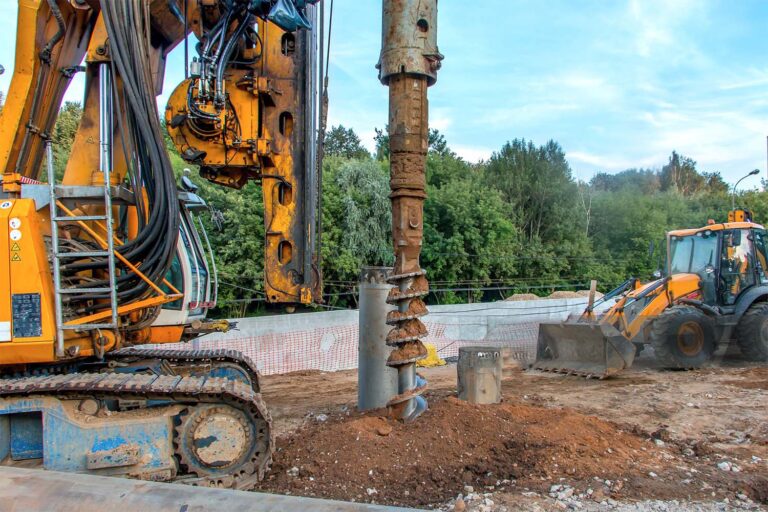Bored pile construction site with rotary drilling rig